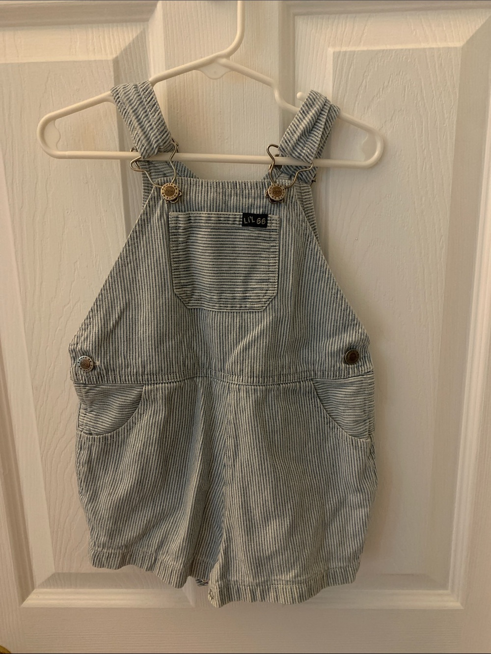 Route 66 Blue Stripe Kids Overalls Shorts